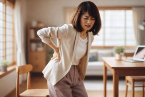 立ち上がった後に腰が痛くて伸びない女性