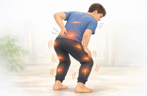 全身の緊張から腰の負担になるイメージ