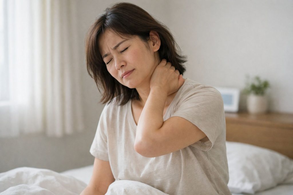 朝起きた時に、首がこっているイメージ