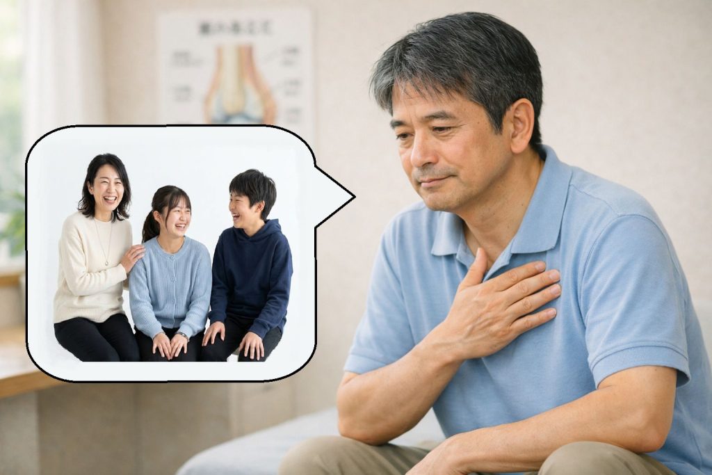 家族のために頑張っていたことに気付いた男性のイメージ