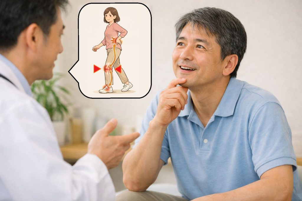 膝へ負担が集まる説明を聞いているイメージ