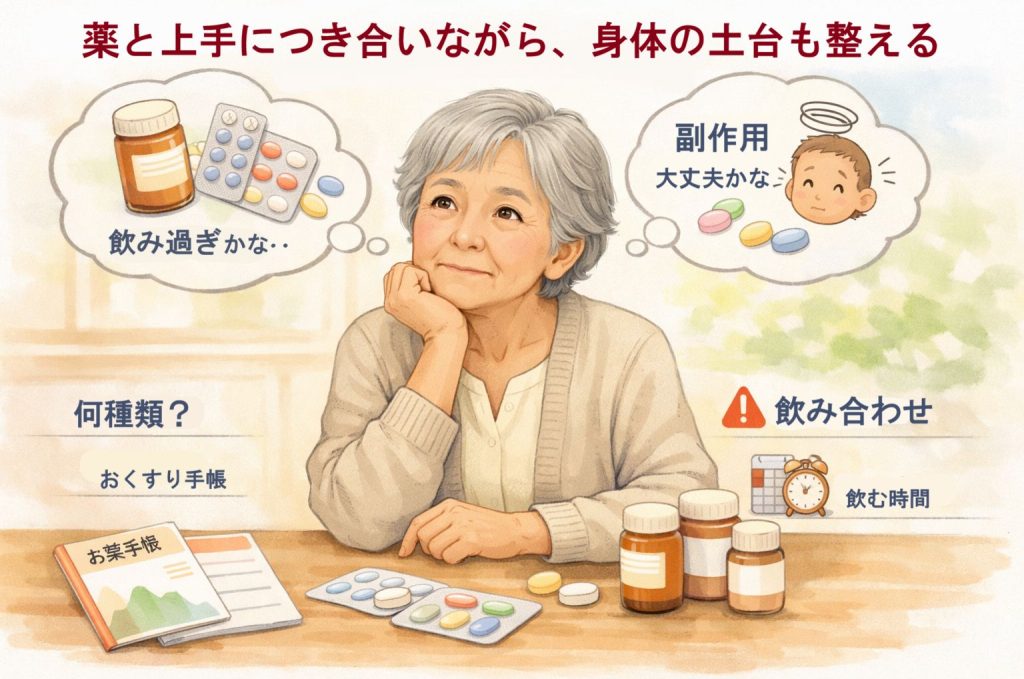 薬との付き合い方を考えているイメージ