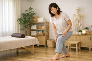 すねの違和感を気にしているイメージ