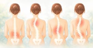 正常な背中と側弯症の背中の負担イメージ