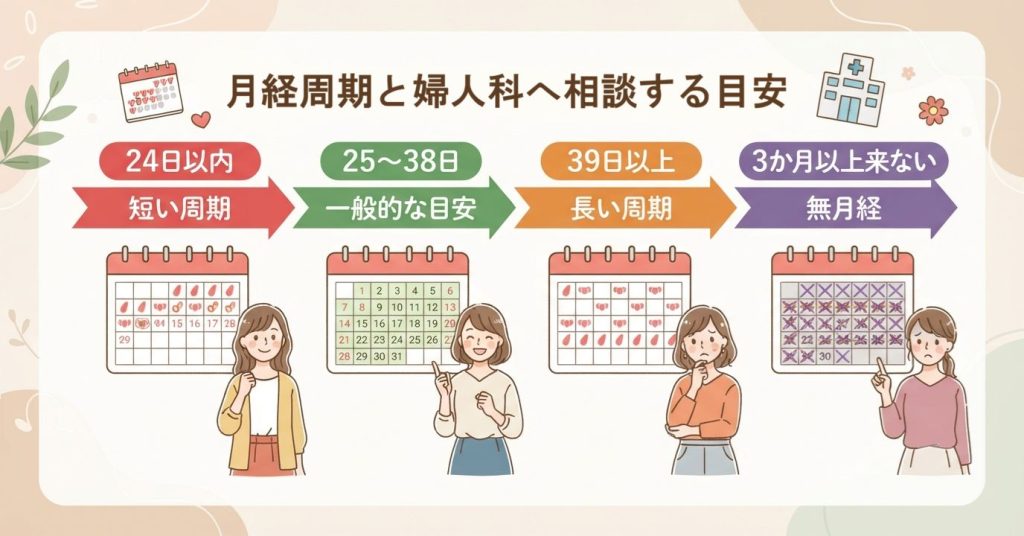 月経周期と婦人科へ相談する目安を示した図