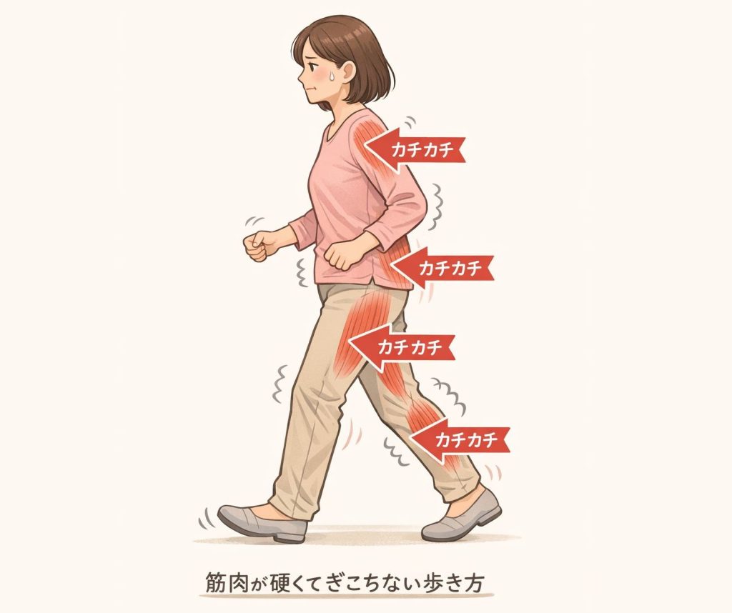 歩き方がぎこちない場面