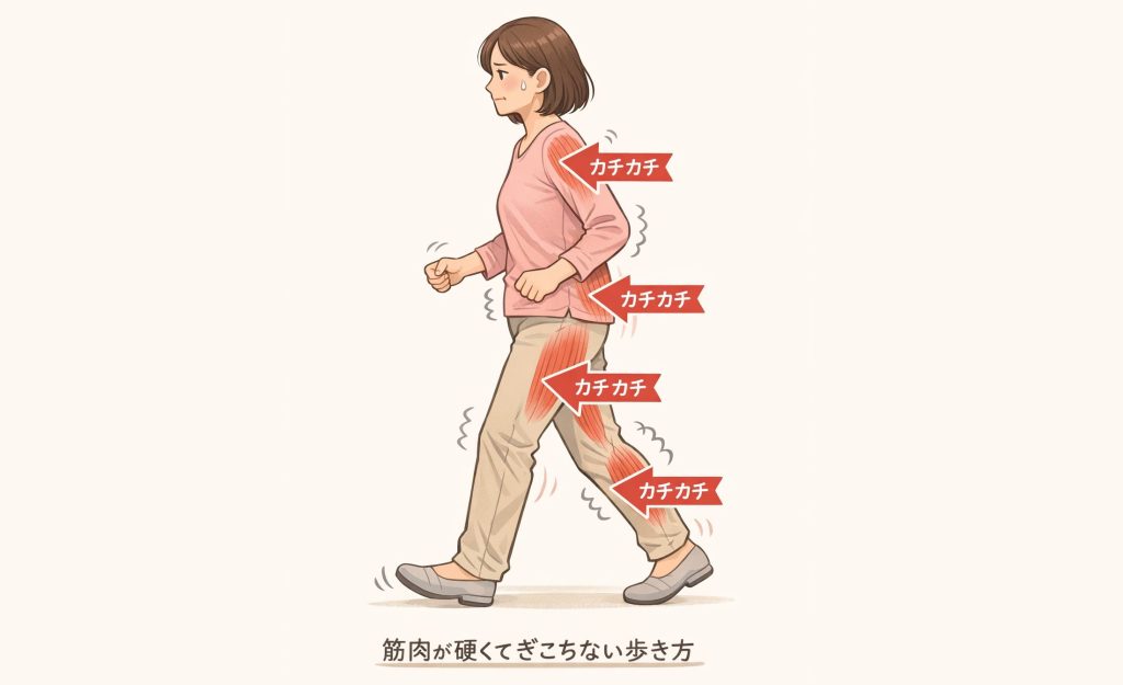 歩き方がぎこちない場面