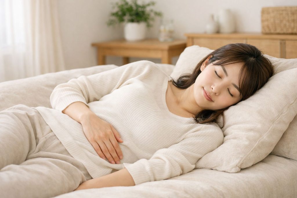 生理痛のため身体を休ませている女性