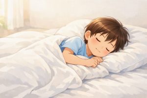 眠って身体を休めている子ども