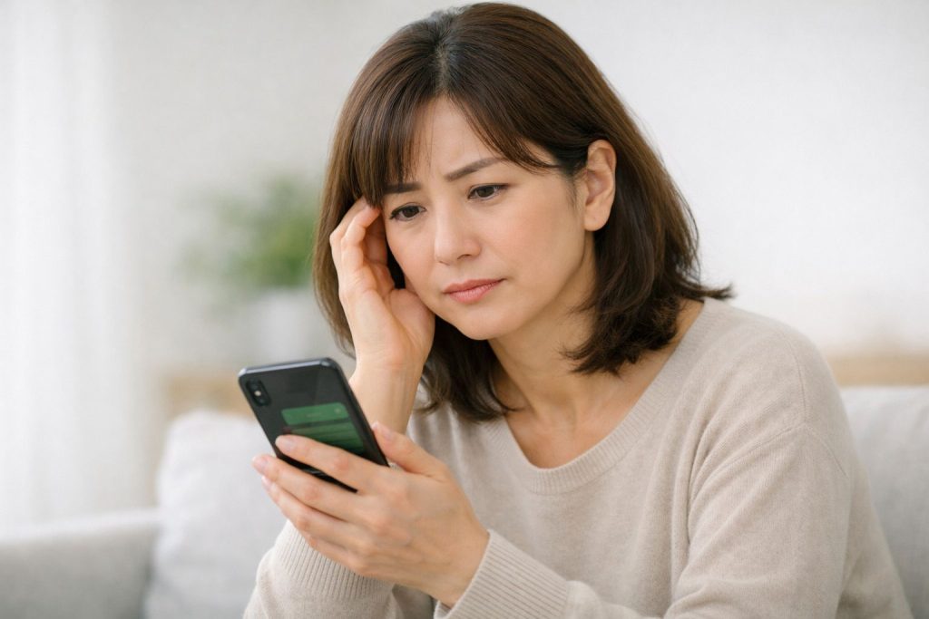 頭痛の状態をLINEで相談しているイメージ
