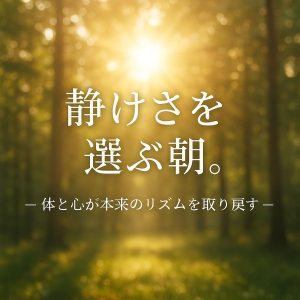 朝の木漏れ日が差し込む林や窓辺。