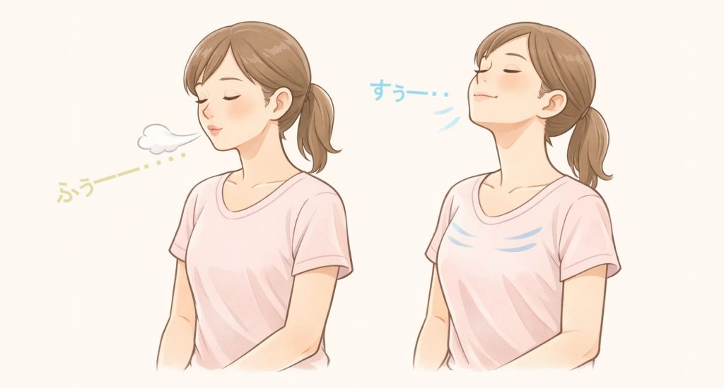 ゆっくり大きな深呼吸をしているイラスト