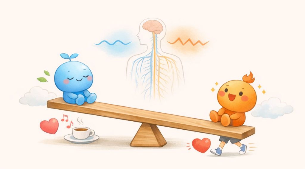 副交感神経と交感神経がシーソーのようにバランスを取っている図