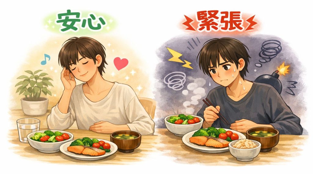 食事が安心から緊張になるイメージ