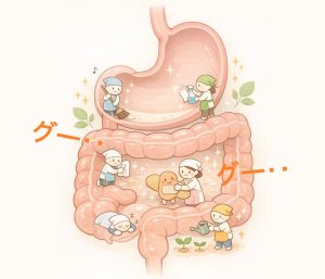 胃腸の掃除と修復をしているイメージ