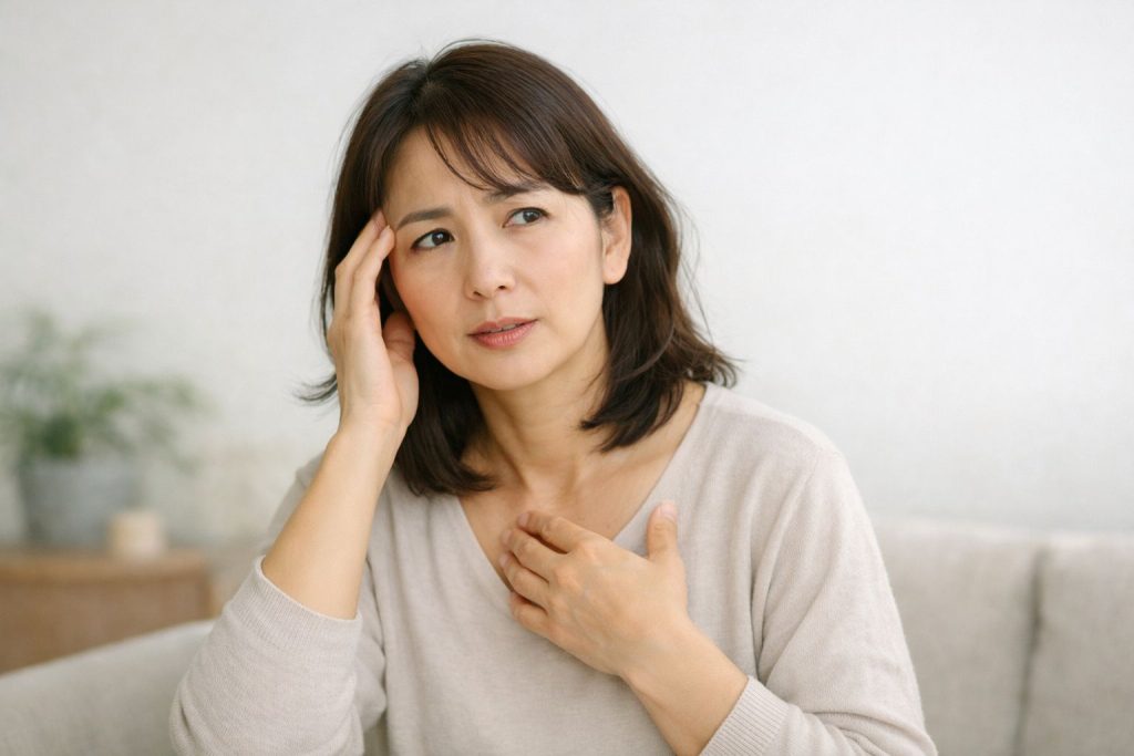 頭や胸など複数の不調に戸惑う女性