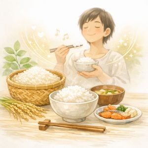 米が主食の日本人のイラスト
