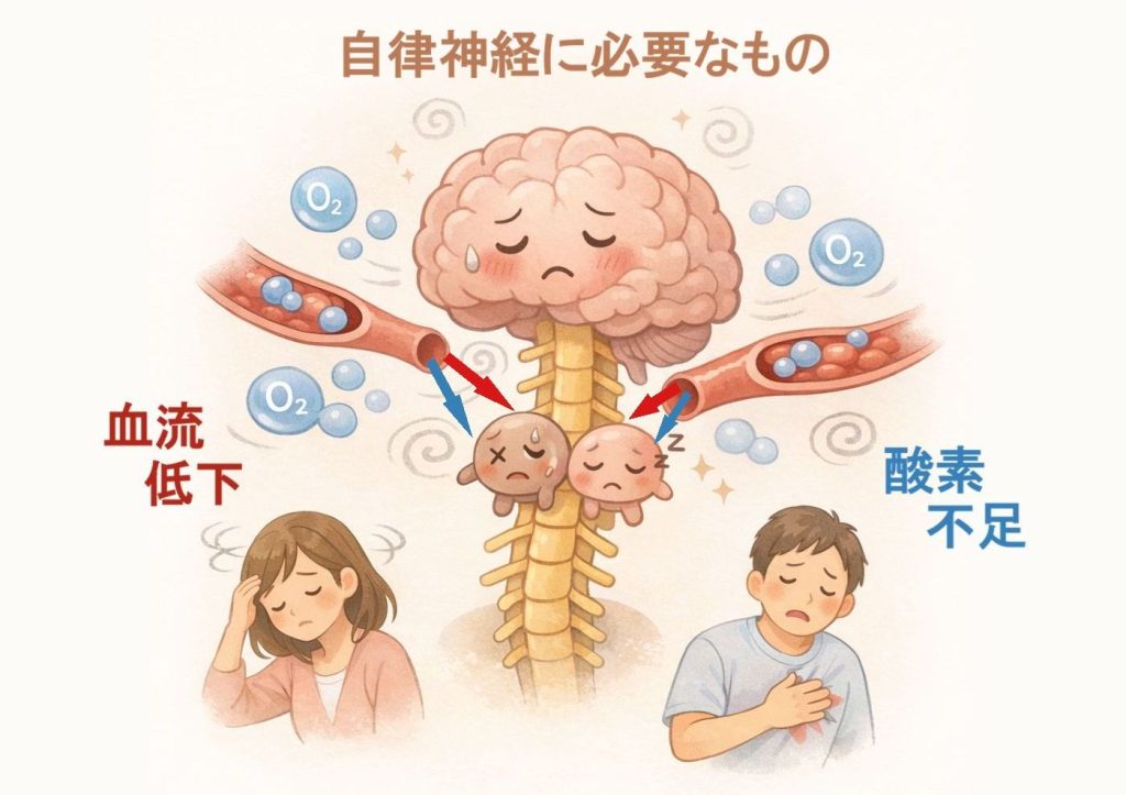 自律神経の血流低下・酸素不足のイメージ