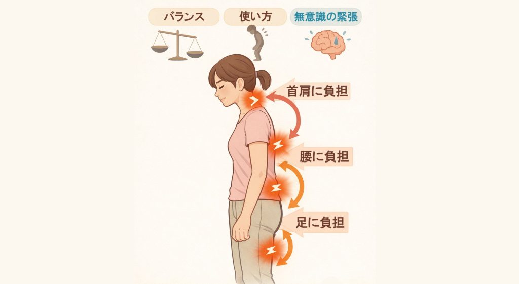 身体に負担が重なっている図