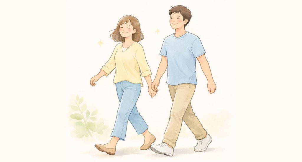 軽やかに歩いているイラスト