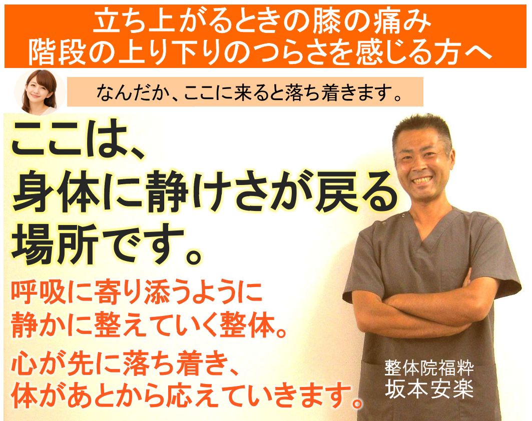 太田市の整体院福粋。膝の痛みに悩む方へ、身体に静けさが戻る場所。