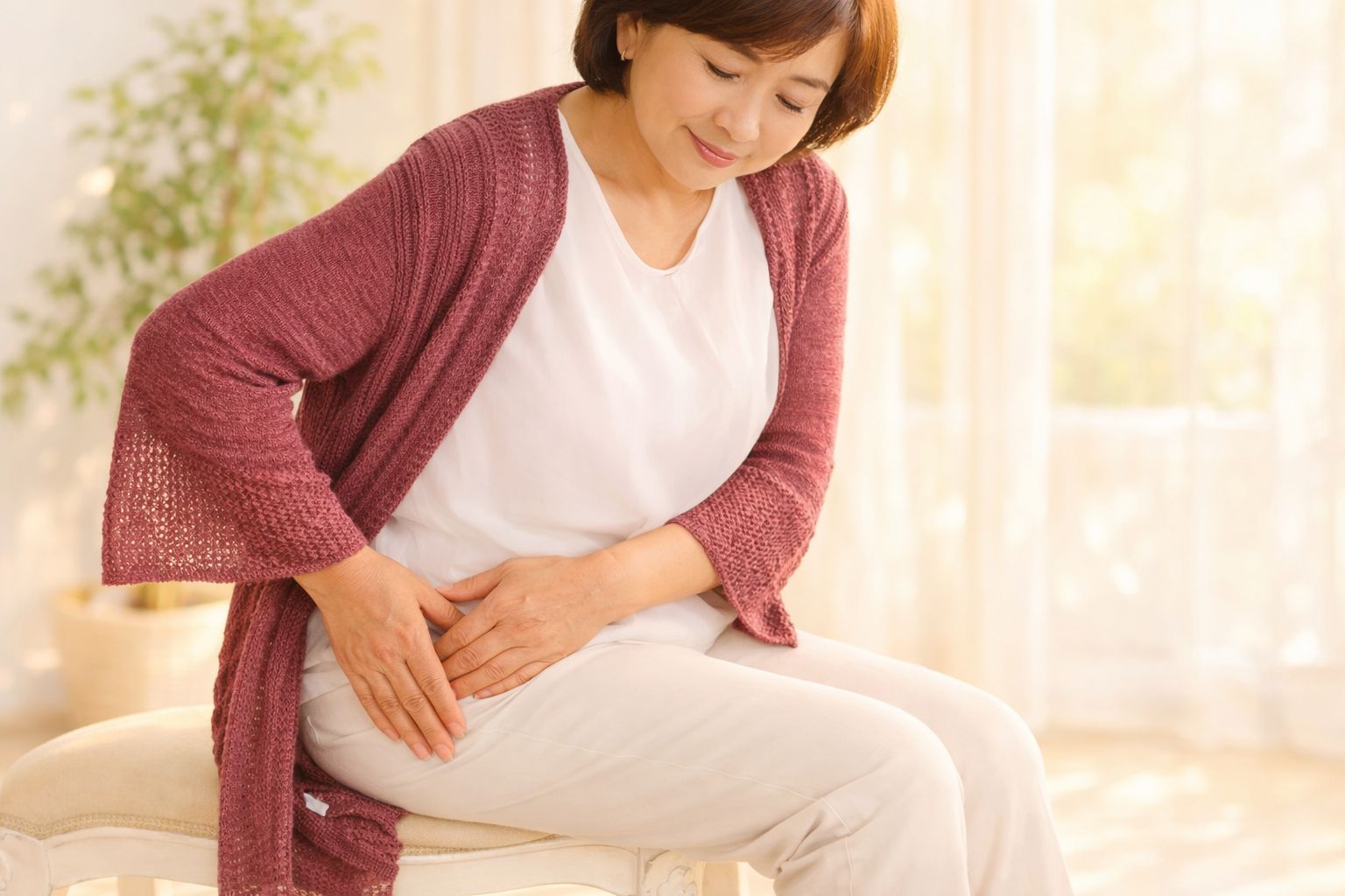 股関節が痛くて不安な様子