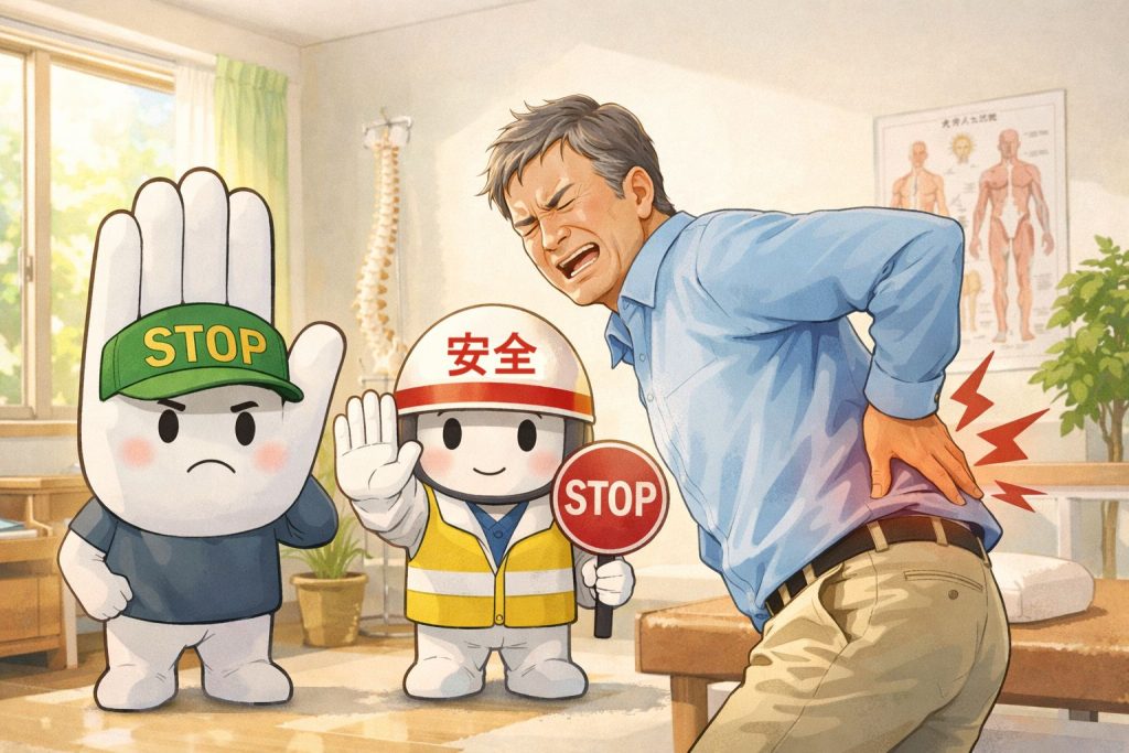 腰の痛みで体がストップをかけているイメージ