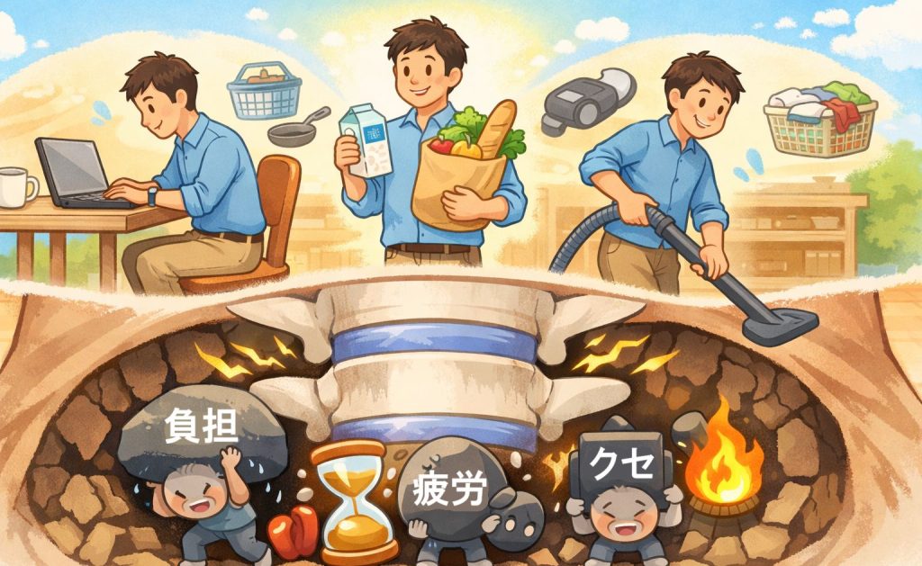 体の中に負担が積み重なっているイメージ