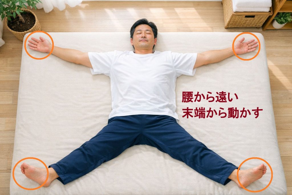 腰から遠い末端から動かすイメージ