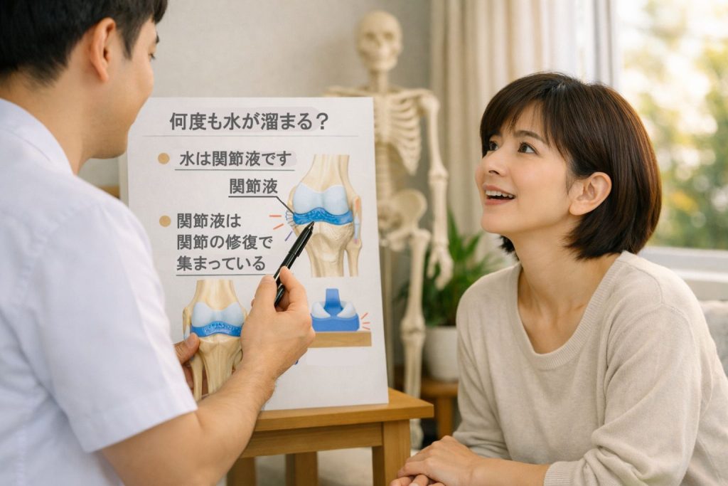 何度も膝の水が溜まる説明を聞いているイメージ