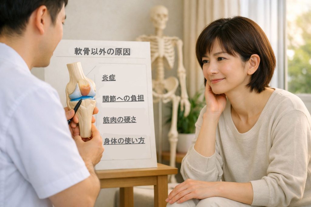 膝の痛みで軟骨以外の原因に気付くイメージ