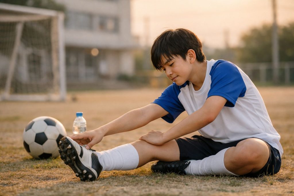 練習後にストレッチをしているイメージ