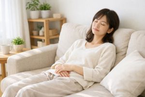 全身の力を抜いて静かに休んでいる女性
