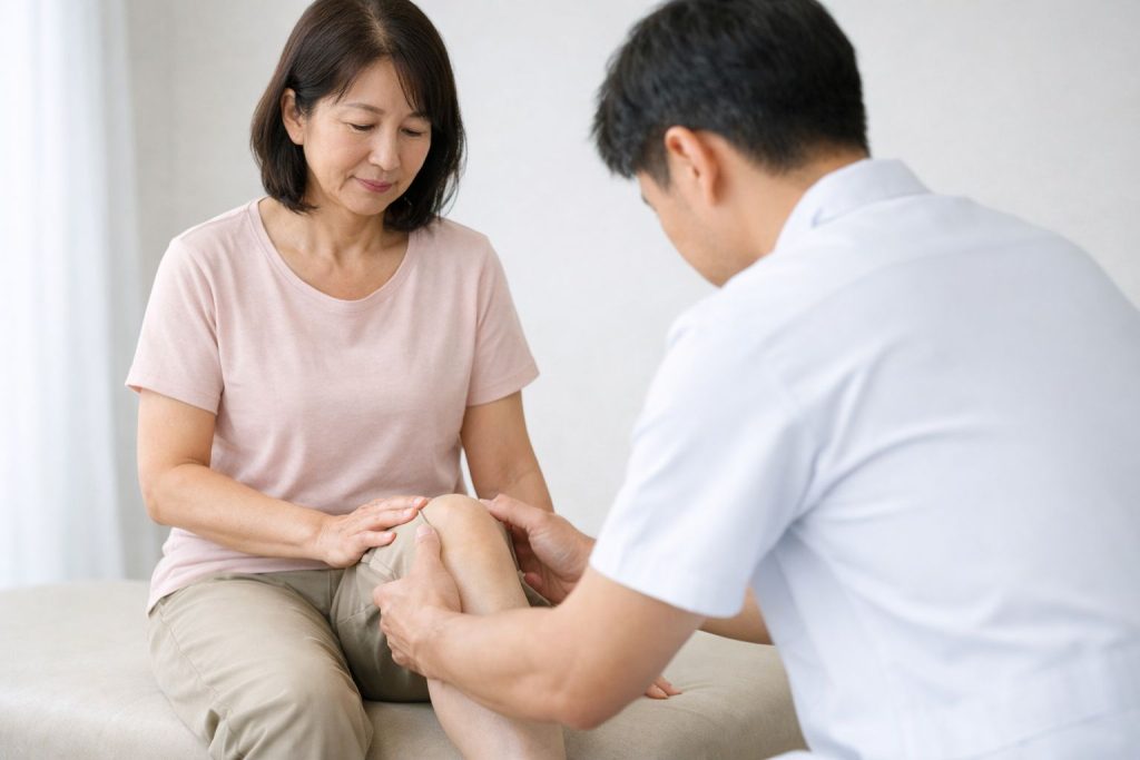 膝の動きを整体師が確認しているイメージ