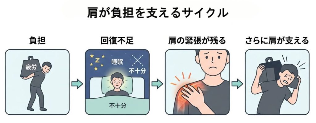 肩が負担を支えるサイクルの図